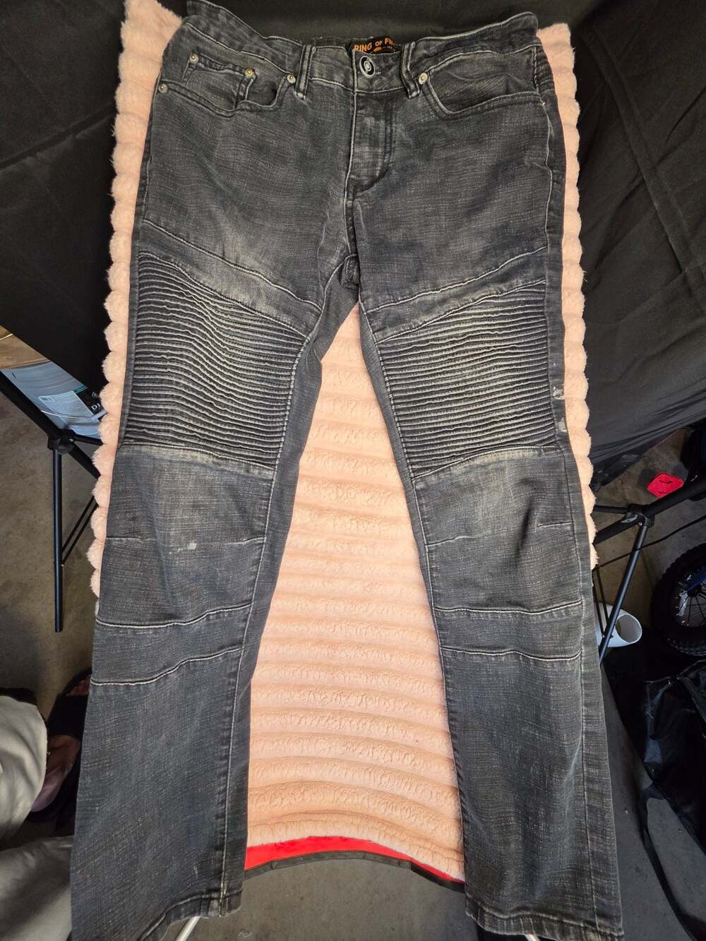 Ring of Fire Men's Slim Fit Moto Biker Jeans Black Wash Size 31x30